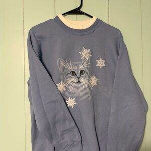 Grandma core sweater blue snowflake cat lady winter large